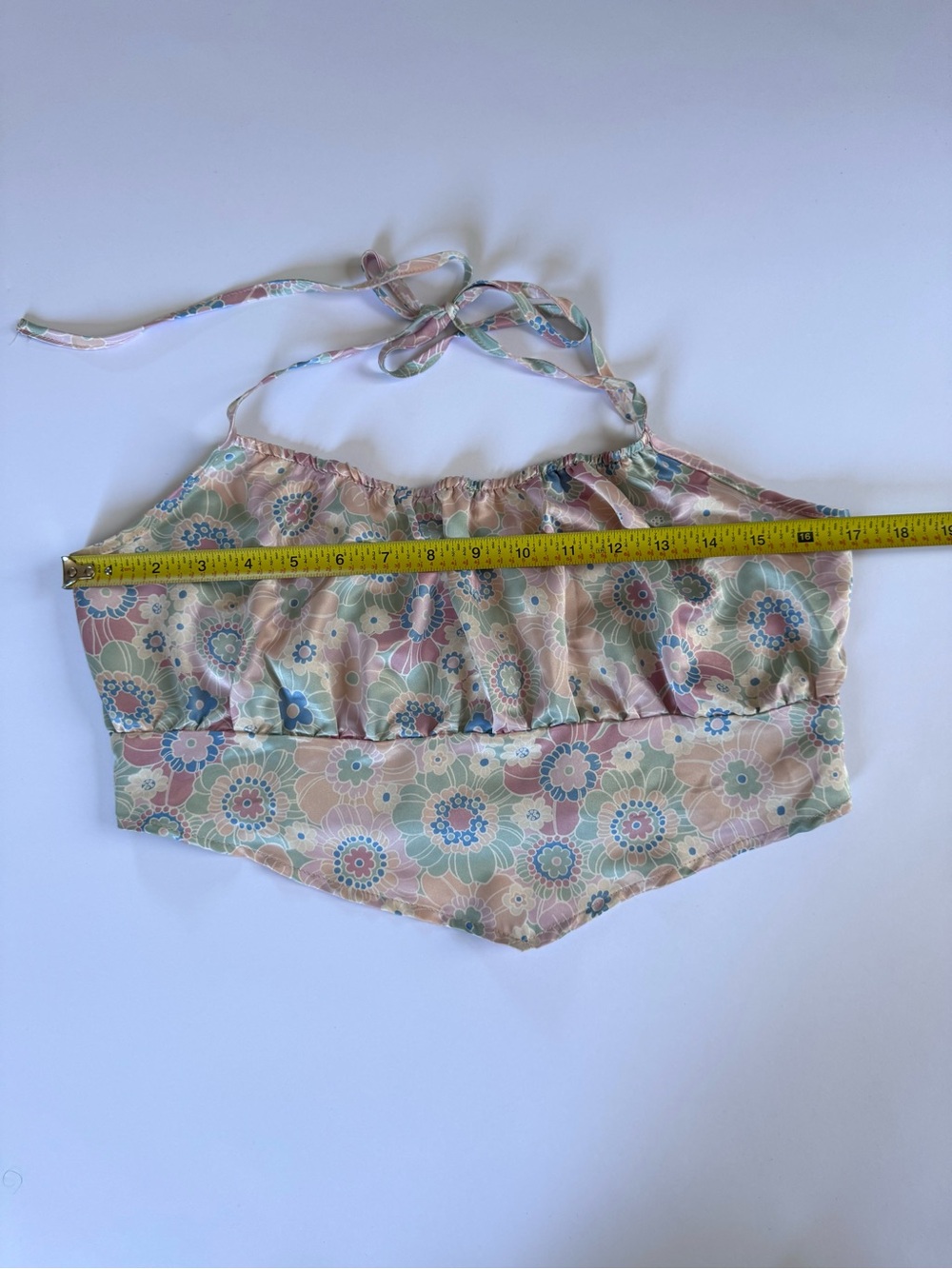 West of Melrose Floral Halter Crop Top in Pastel Peach - Picture 5 of 7